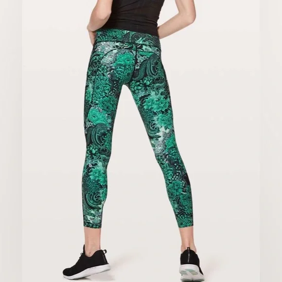 Lululemon Fast & Free 7/8 Tight II 25” Nulux Memoir Multi Green sz6 - Picture 2 of 9